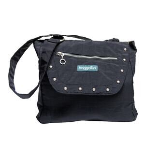 BAGGALLINI Purse Black Nylon Shoulder Bag Water Resistant Purse with Beading